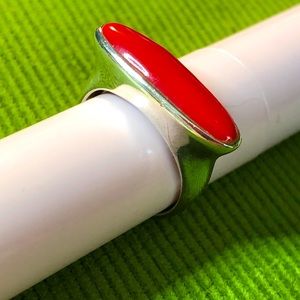 Sterling Silver Red Stone Ring Sz 5.75